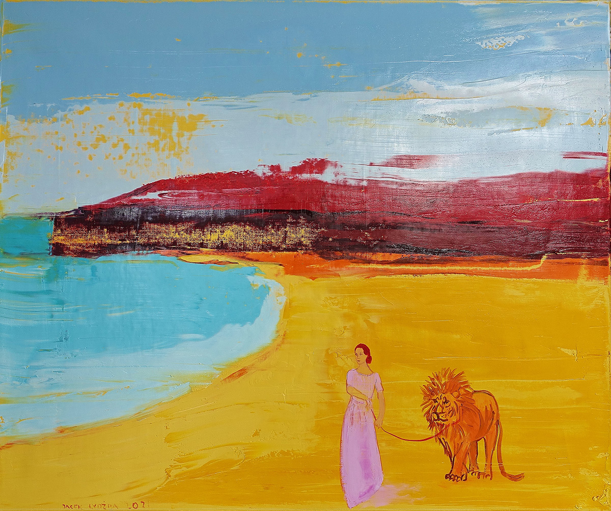 Jacek Łydżba - Woman with a lion (Oil on Canvas | Size: 126 x 106 cm | Price: 7500 PLN)