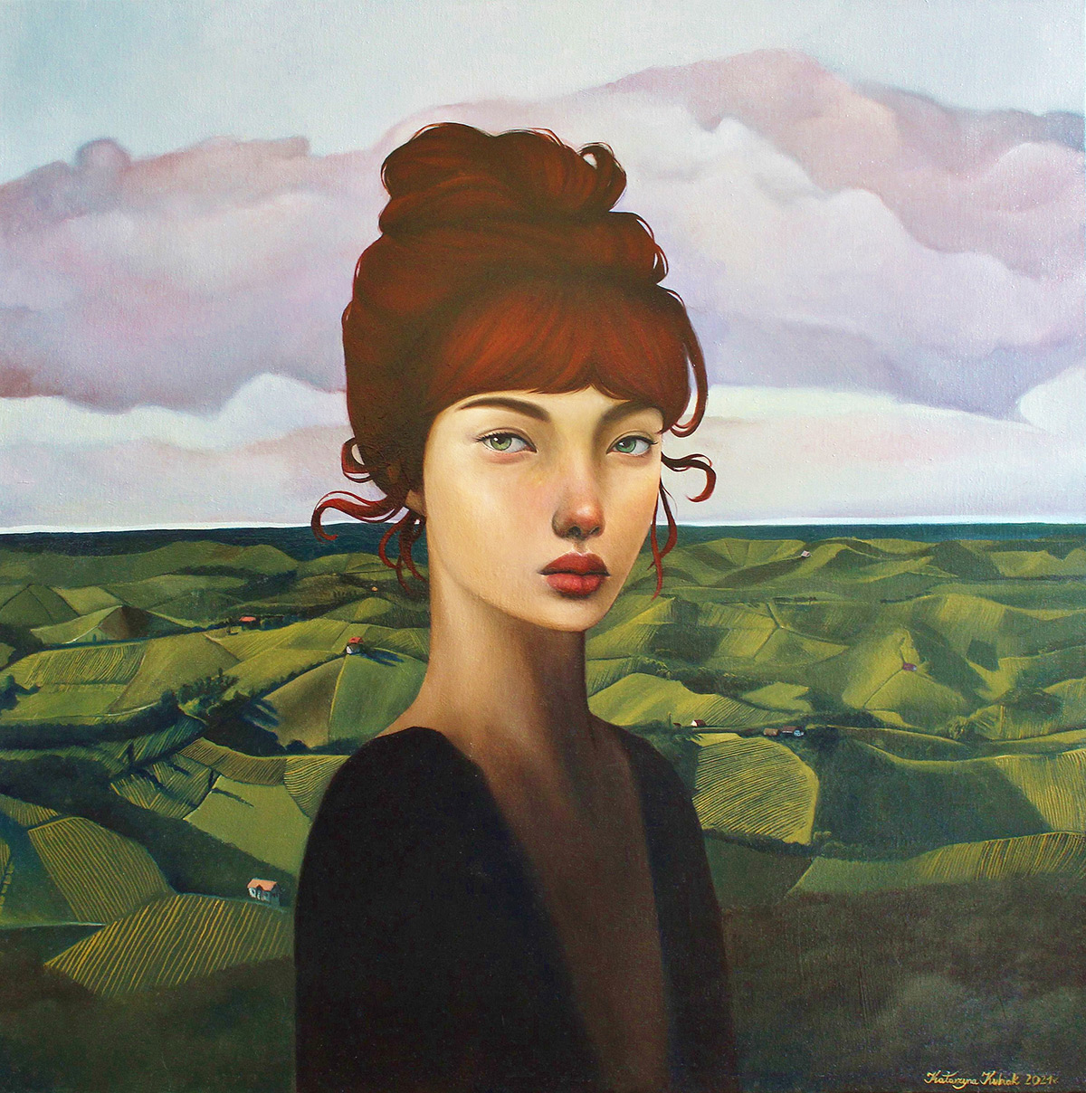 Katarzyna Kubiak - Portrait in a landscape (Oil on Canvas | Wymiary: 96 x 96 cm | Cena: 9000 PLN)
