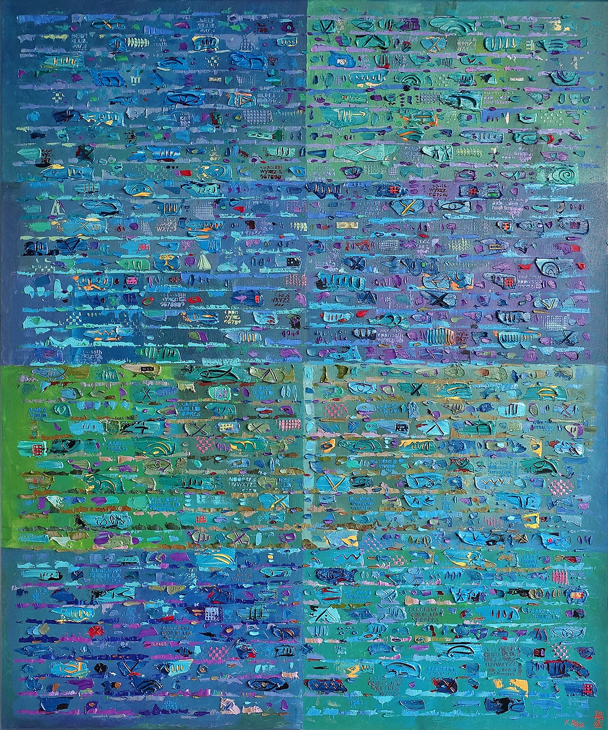 Krzysztof Pająk - Blue DNA codes (Oil on Canvas | Wymiary: 106 x 126 cm | Cena: 8000 PLN)