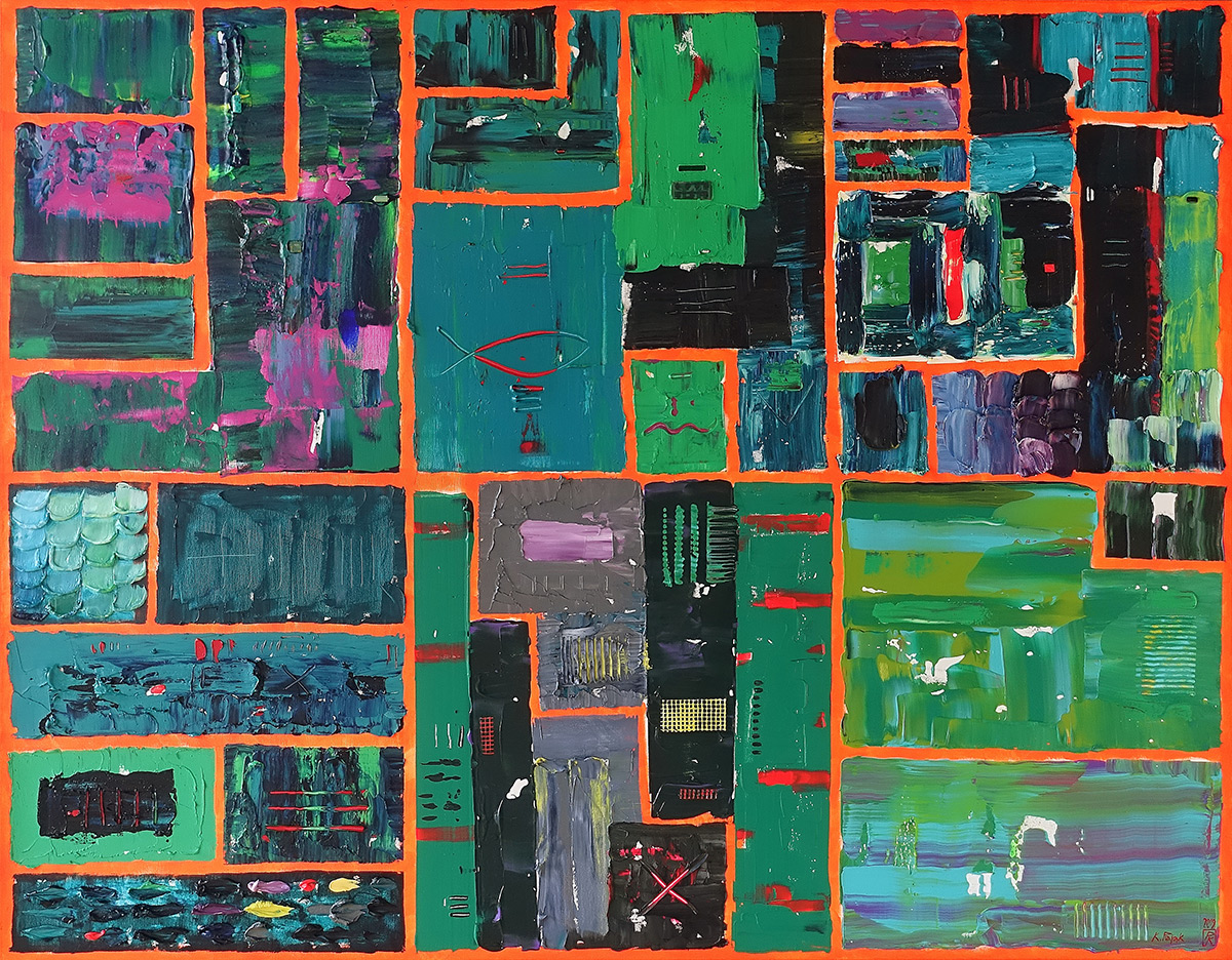Krzysztof Pająk - DNA codes Green painting (Oil on Canvas | Größe: 152 x 120 cm | Preis: 13000 PLN)