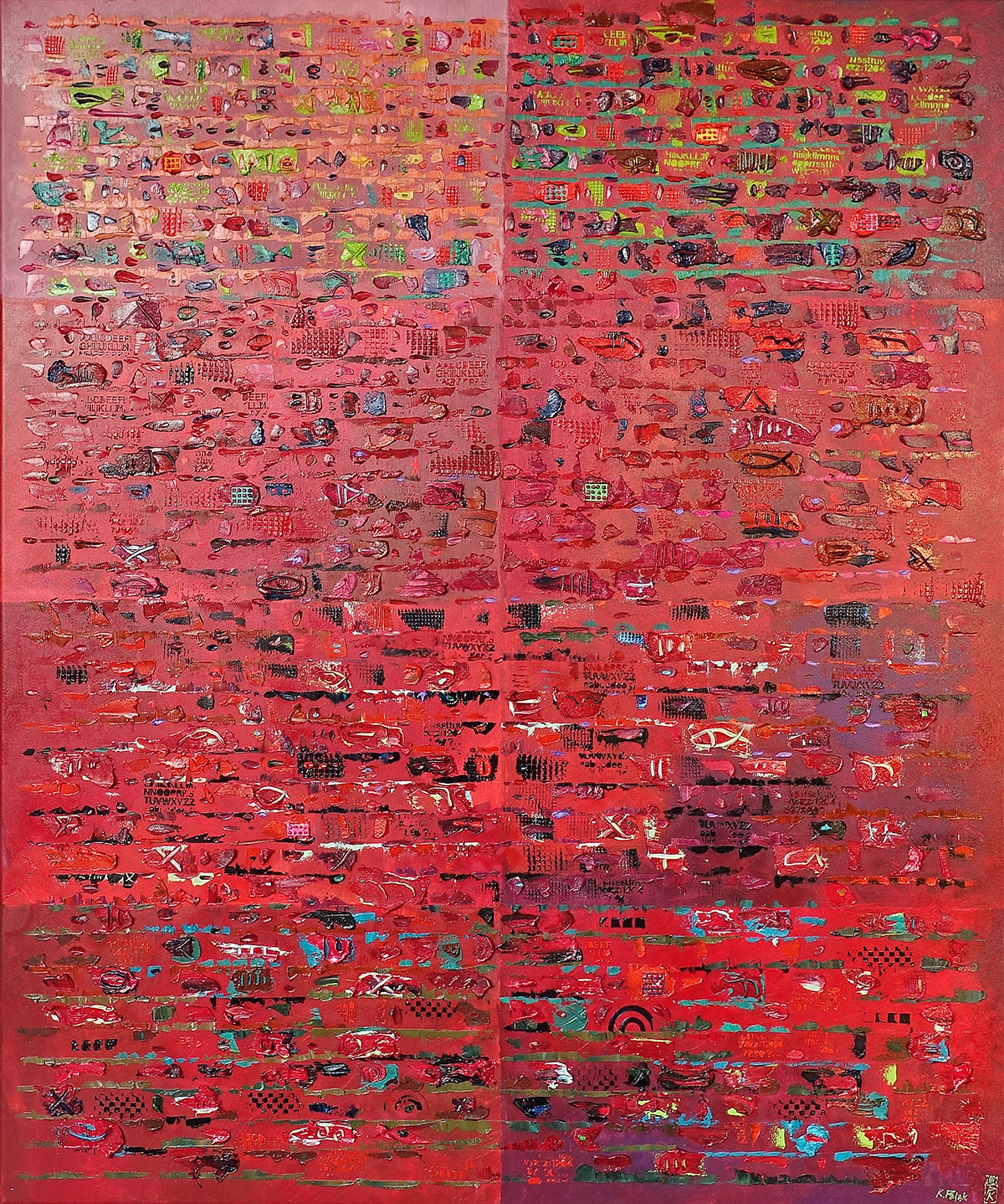 Krzysztof Pająk - Red DNA codes (Oil on Canvas | Wymiary: 106 x 126 cm | Cena: 8000 PLN)