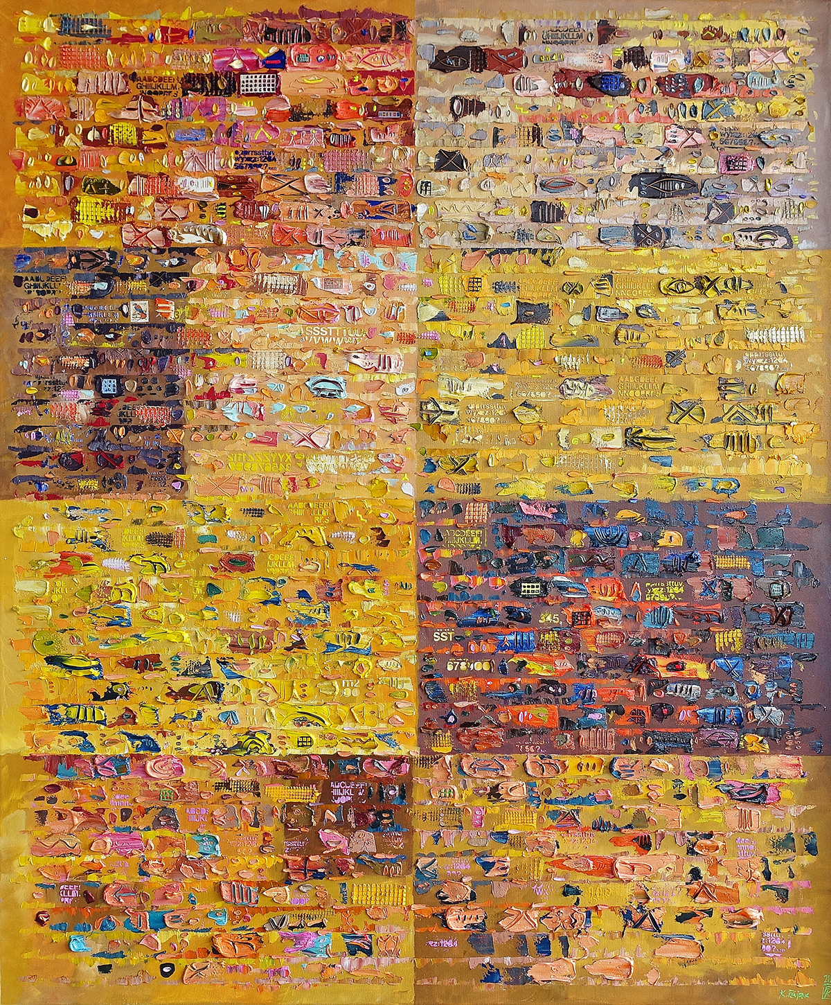 Krzysztof Pająk - Yellow DNA codes (Oil on Canvas | Wymiary: 106 x 126 cm | Cena: 8000 PLN)