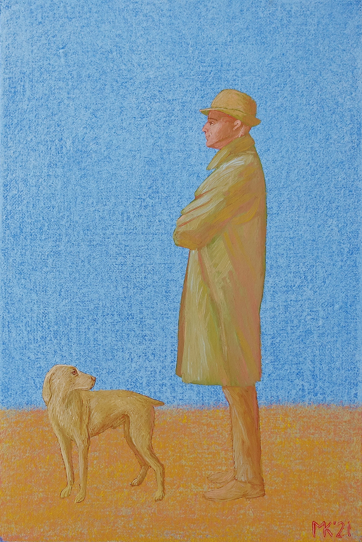 Mikołaj Kasprzyk - Gentleman with a dog (Oil on Canvas | Wymiary: 24 x 33 cm | Cena: 1700 PLN)