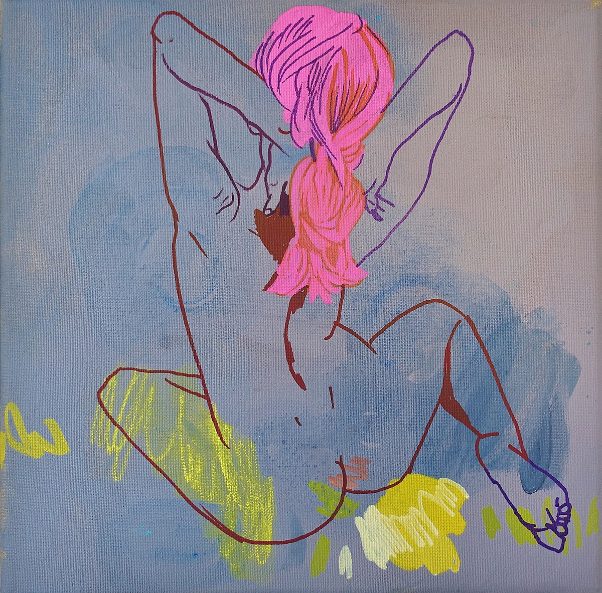 Agnieszka Sandomierz - Pink braid (Tempera on canvas | Size: 36 x 36 cm | Price: 3000 PLN)