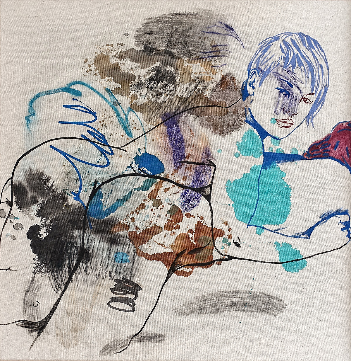 Agnieszka Sandomierz - Two girls (Tempera on canvas | Size: 66 x 66 cm | Price: 4500 PLN)