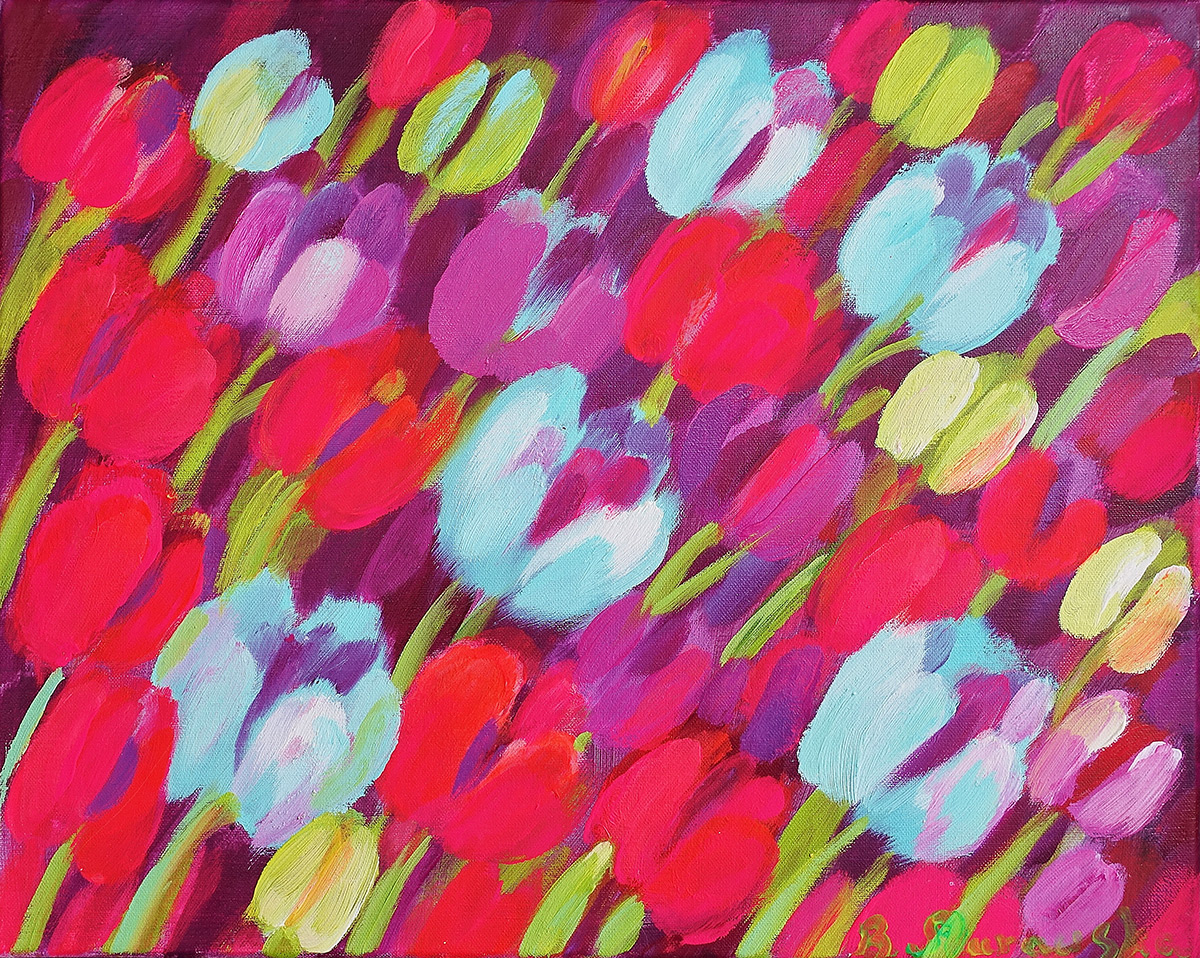 Beata Murawska - Neon Fluo Tulips (Oil on Canvas | Größe: 56 x 46 cm | Preis: 5000 PLN)