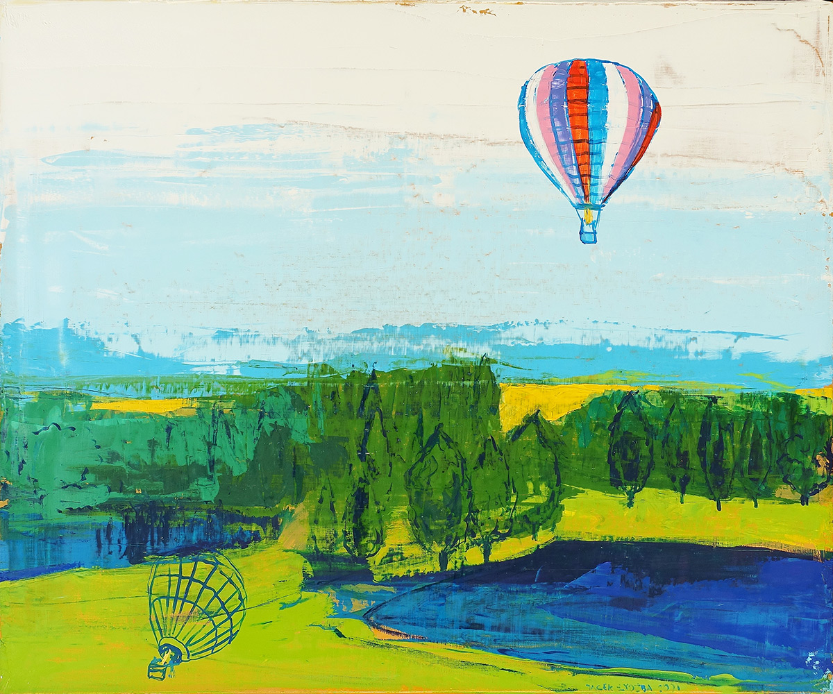 Jacek Łydżba - Landscape with a balloon (Oil on Canvas | Size: 126 x 106 cm | Price: 8000 PLN)