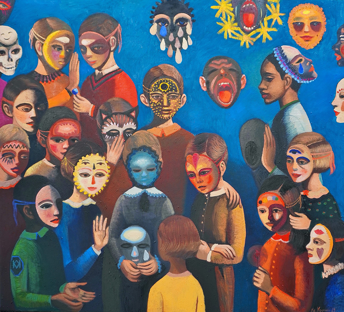 Katarzyna Karpowicz - Children and masks I (Oil on Canvas | Größe: 126 x 106 cm | Preis: 25000 PLN)