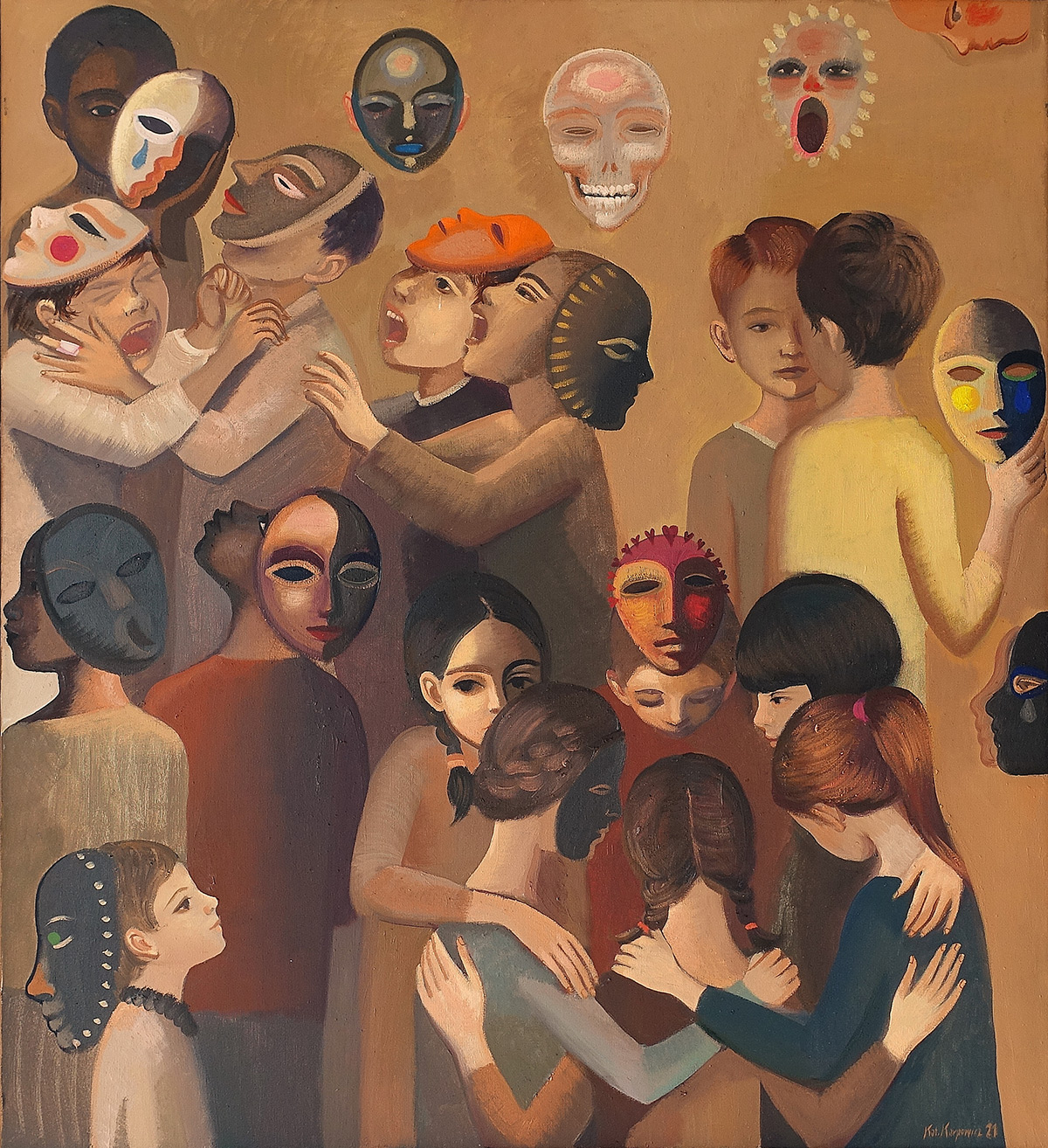 Katarzyna Karpowicz - Children and masks II (Oil on Canvas | Wymiary: 106 x 116 cm | Cena: 25000 PLN)