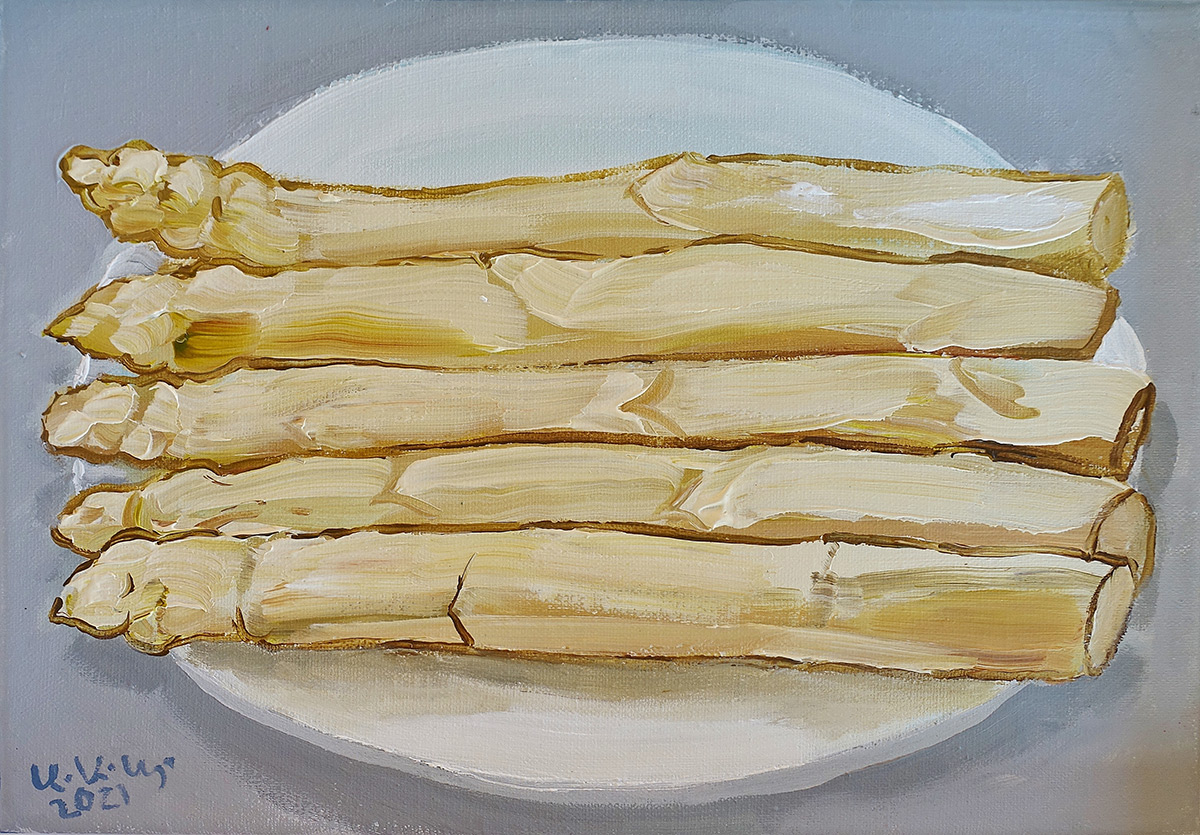 Krzysztof Kokoryn - Asparagus (Oil on Canvas | Size: 37 x 27 cm | Price: 2500 PLN)