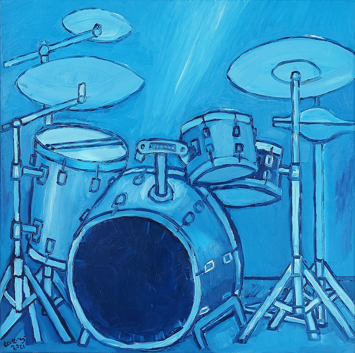 Krzysztof Kokoryn - Drums (Oil on Canvas | Size: 76 x 76 cm | Price: 4500 PLN)