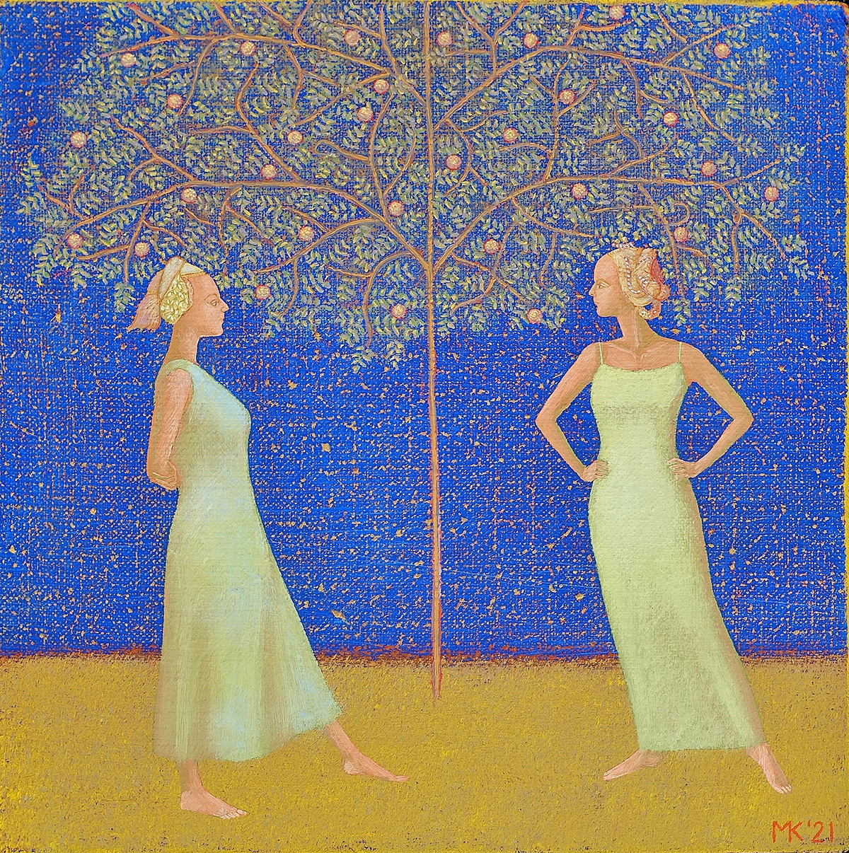 Mikołaj Kasprzyk - Under the tree (Oil on Canvas | Size: 36 x 36 cm | Price: 2200 PLN)