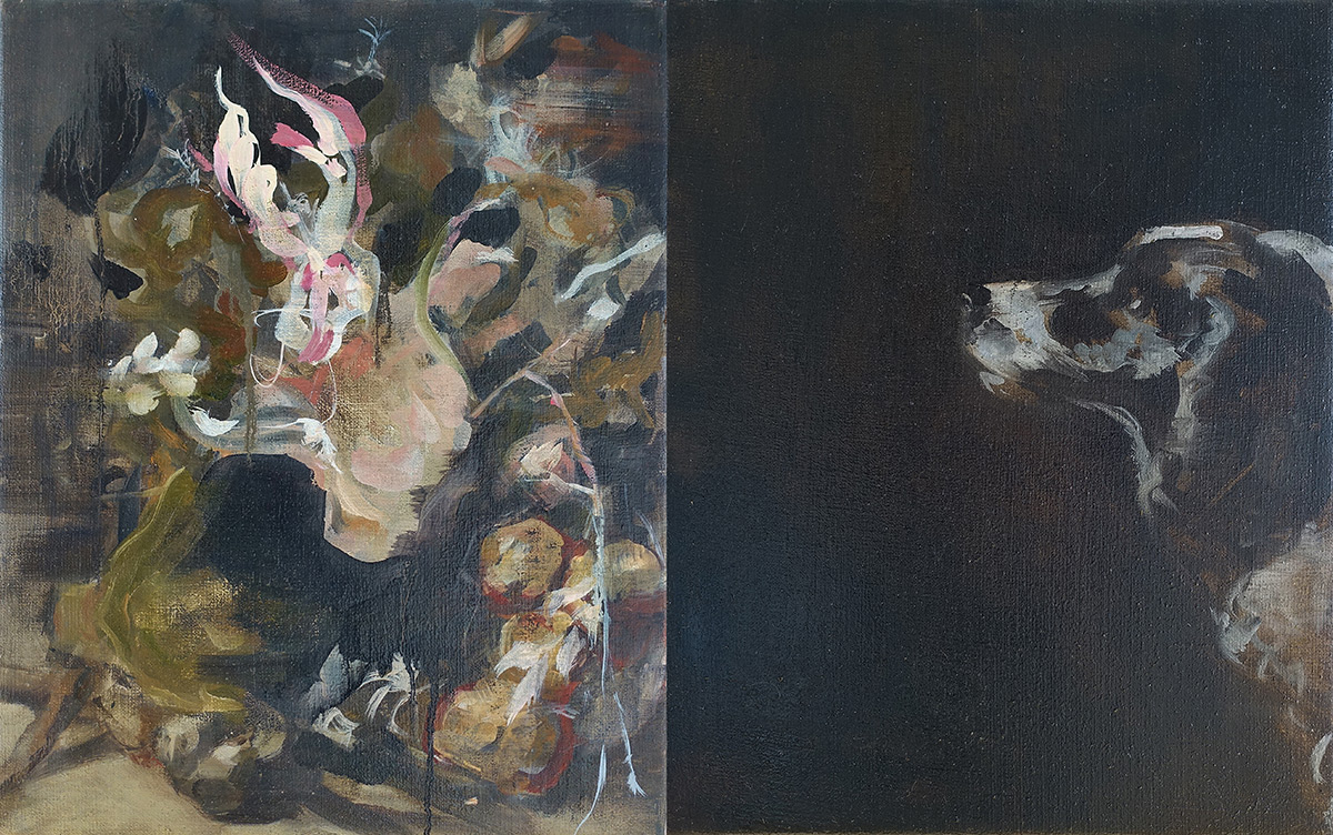 Julia Medyńska - A Dogs Dream (Diptych) (Oil on Canvas | Wymiary: 82 x 51 cm | Cena: 9000 PLN)