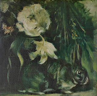 Julia Medyńska : Rabbit with flower : Oil on Canvas