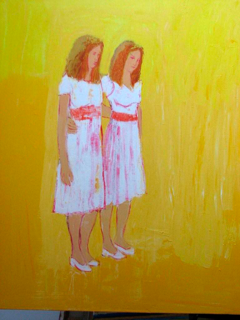 Jacek Łydżba - Two ladies white dressed (Oil on Canvas | Wymiary: 100 x 120 cm | Cena: 5500 PLN)
