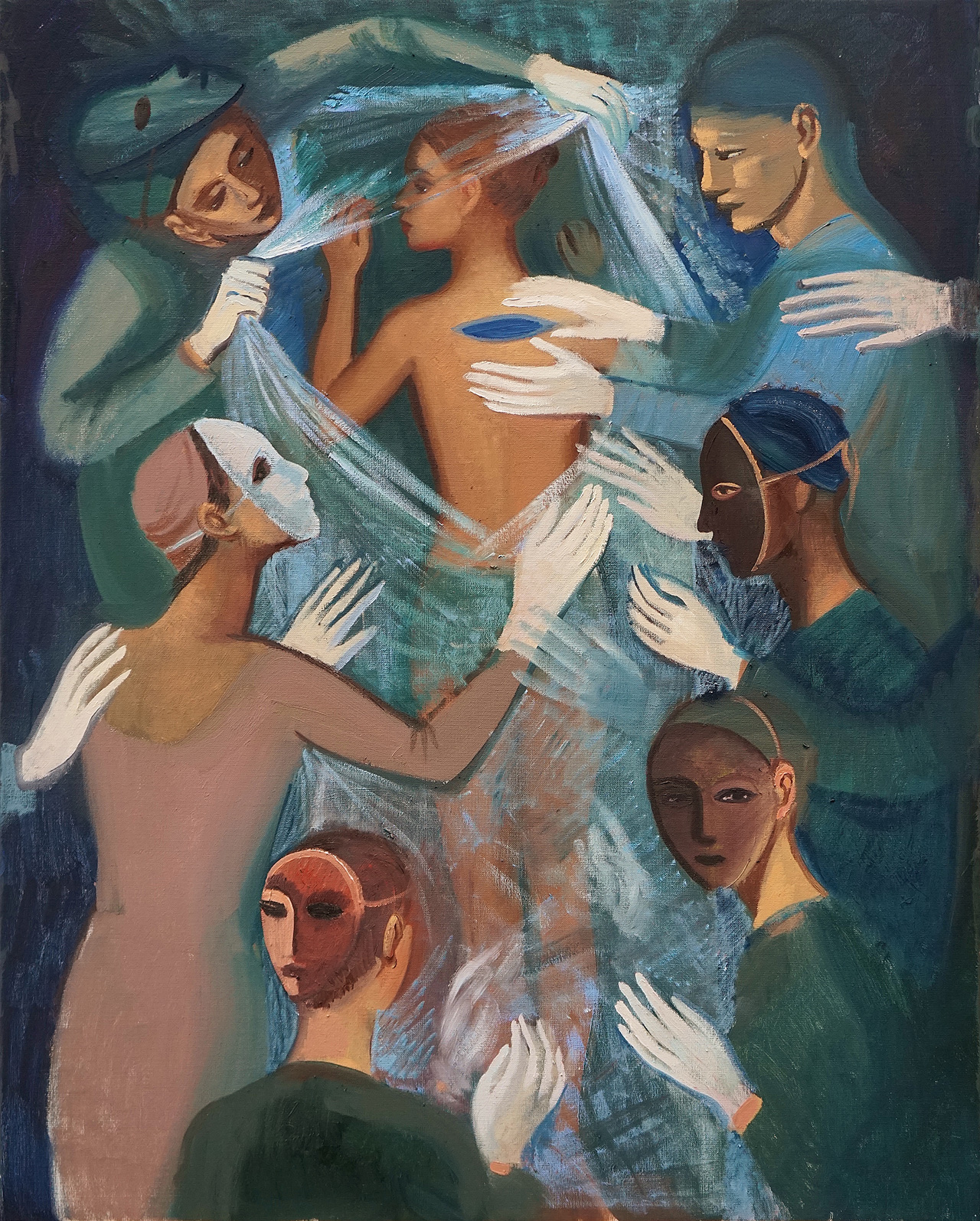 Katarzyna Karpowicz - Blue surgery (Oil on Canvas | Wymiary: 86 x 106 cm | Cena: 13000 PLN)