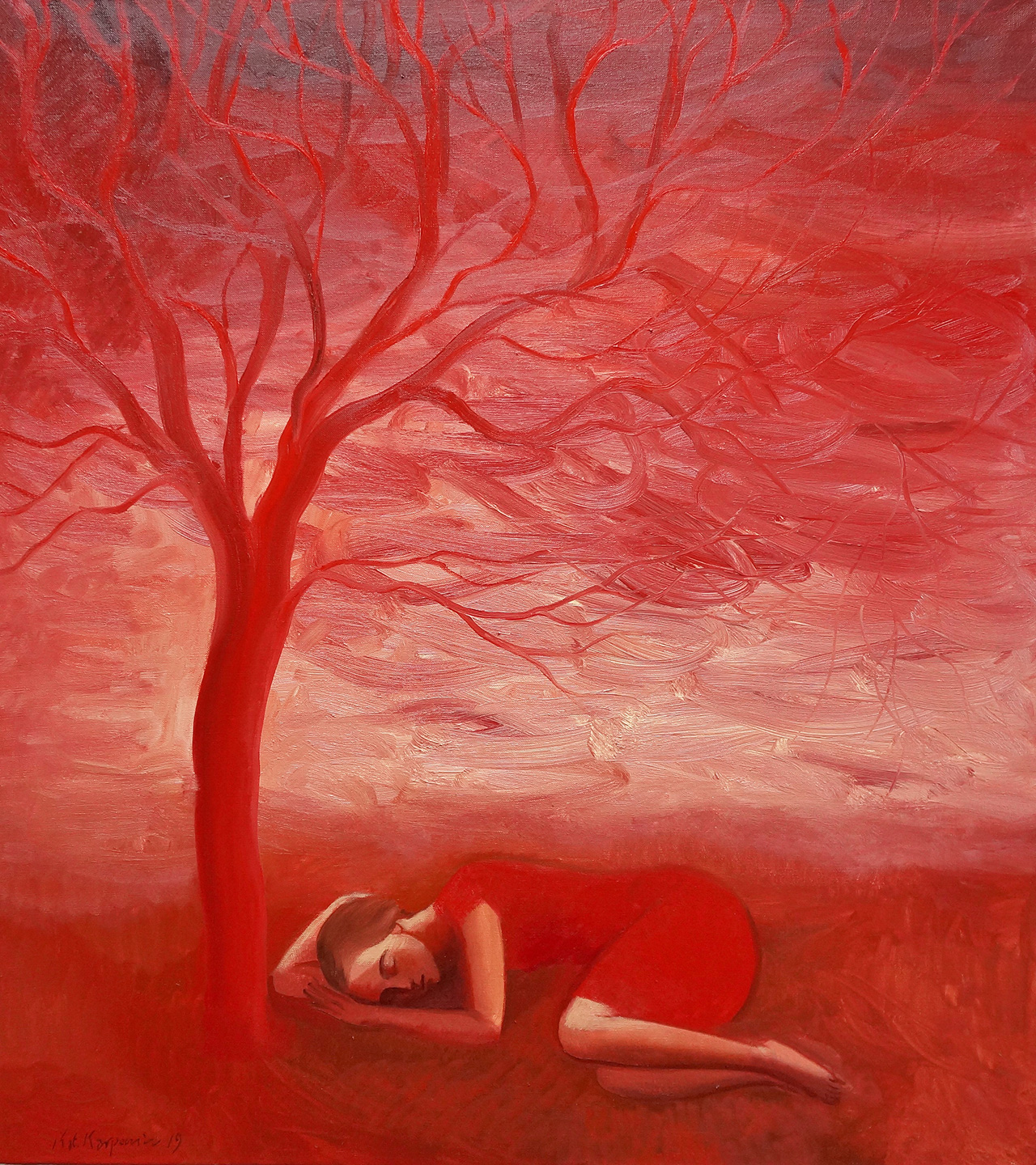 Katarzyna Karpowicz - Red tree (Oil on Canvas | Größe: 96 x 106 cm | Preis: 13000 PLN)
