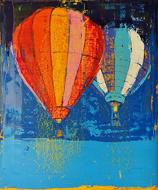 Jacek Łydżba : Balloon flight : Oil on Canvas