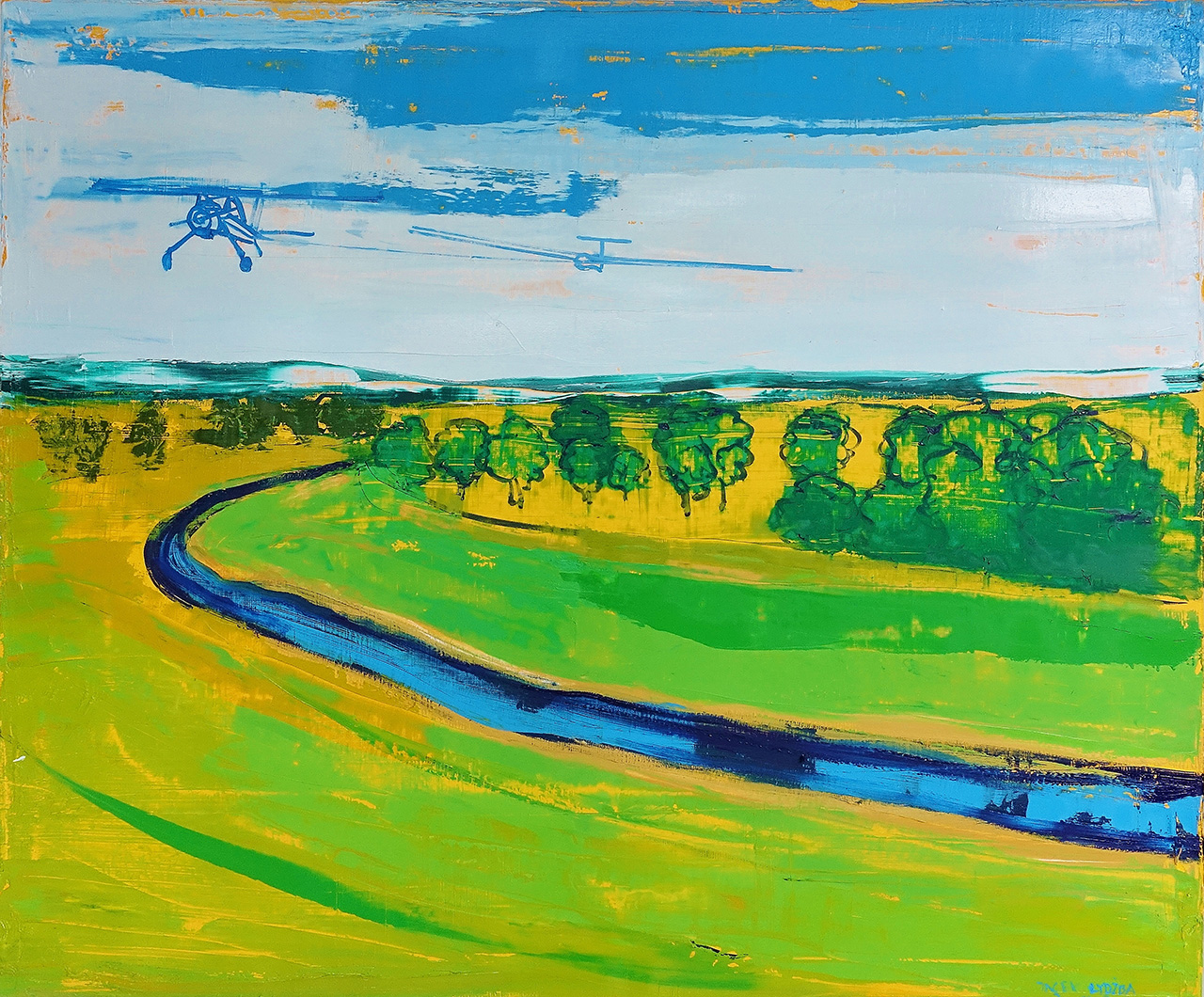 Jacek Łydżba - Flight along the river (Oil on Canvas | Größe: 126 x 106 cm | Preis: 9000 PLN)