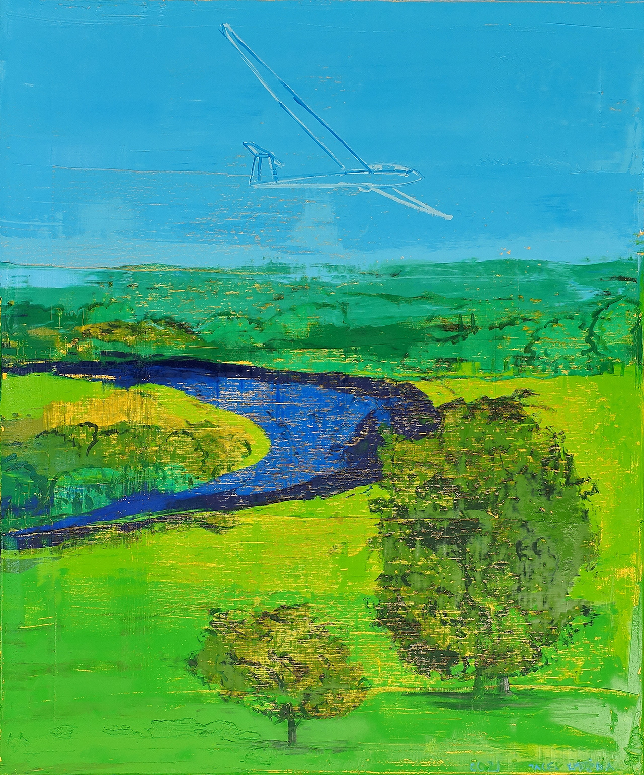 Jacek Łydżba - Landscape with a glider (Oil on Canvas | Size: 106 x 126 cm | Price: 9000 PLN)