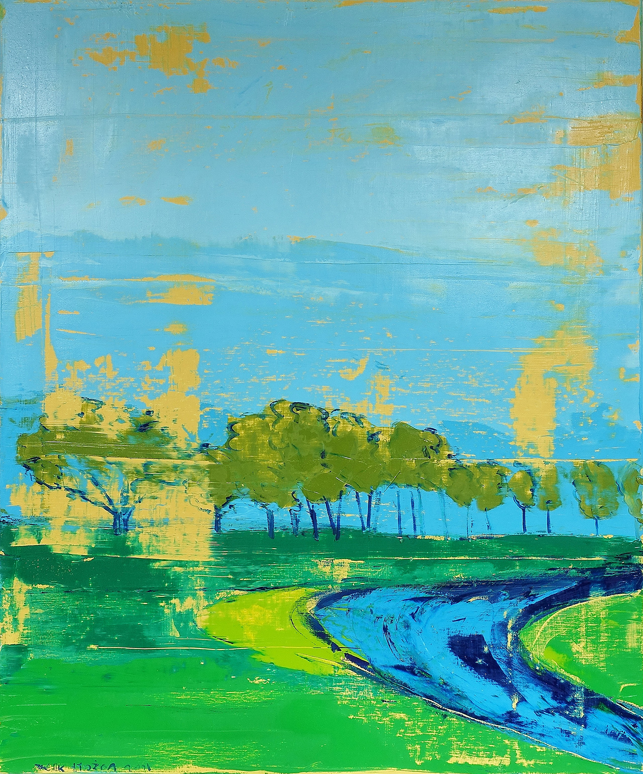 Jacek Łydżba - Landscape with a row of trees (Oil on Canvas | Size: 106 x 126 cm | Price: 9000 PLN)