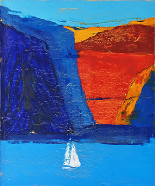 Jacek Łydżba : Sailing boat in the fjord : Oil on Canvas