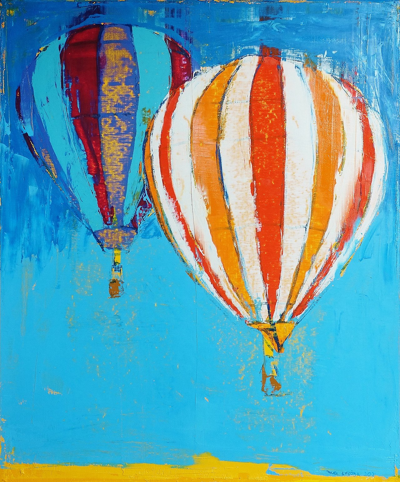 Jacek Łydżba - Two balloons flight (Oil on Canvas | Size: 106 x 126 cm | Price: 11000 PLN)