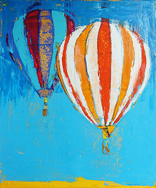 Jacek Łydżba : Two balloons flight : Oil on Canvas