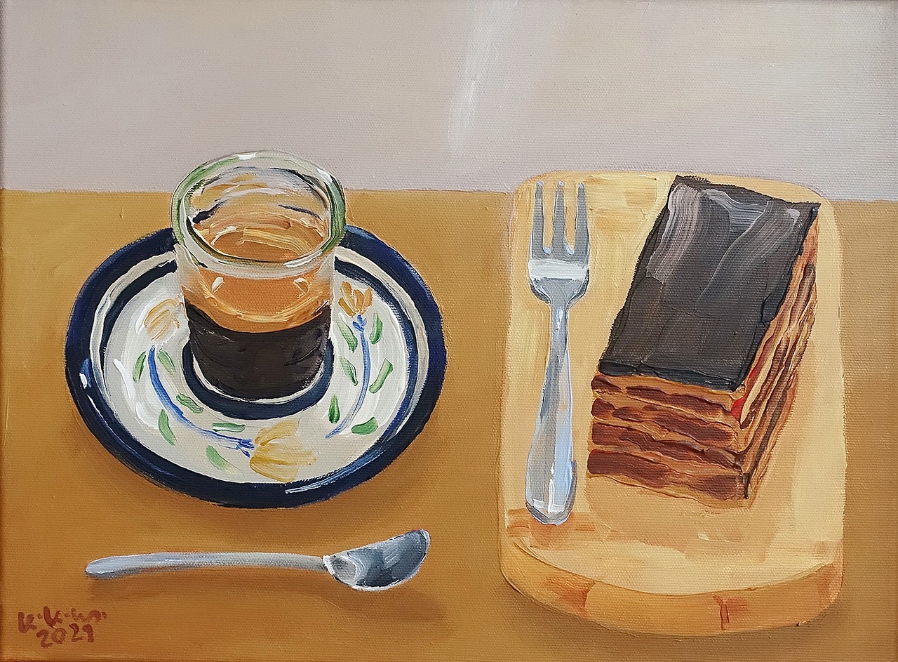 Krzysztof Kokoryn - Gerbeaud, a Hungarian cake (Oil on Canvas | Size: 48 x 38 cm | Price: 4000 PLN)