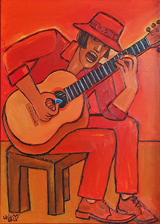 Krzysztof Kokoryn : Red guitarist : Oil on Canvas