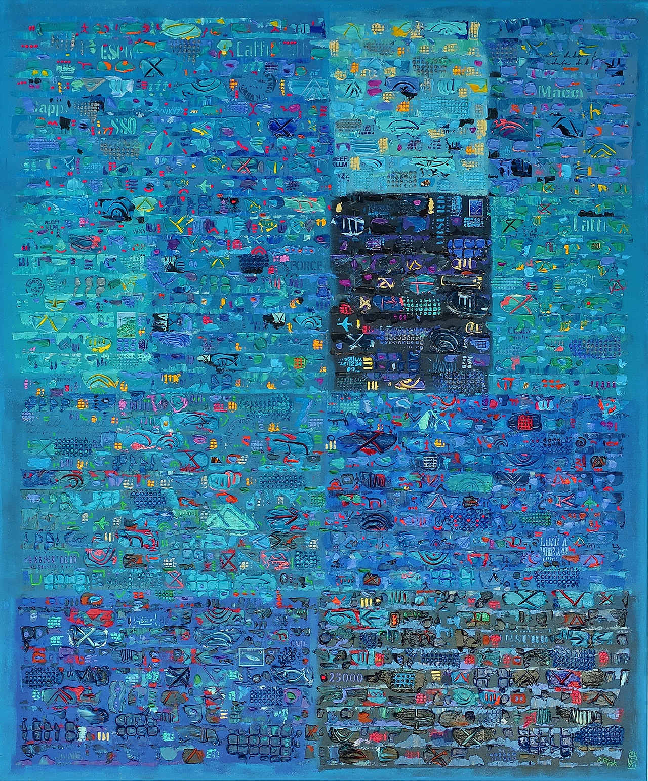 Krzysztof Pająk - Blue DNA Codes (Oil on Canvas | Size: 106 x 126 cm | Price: 12000 PLN)