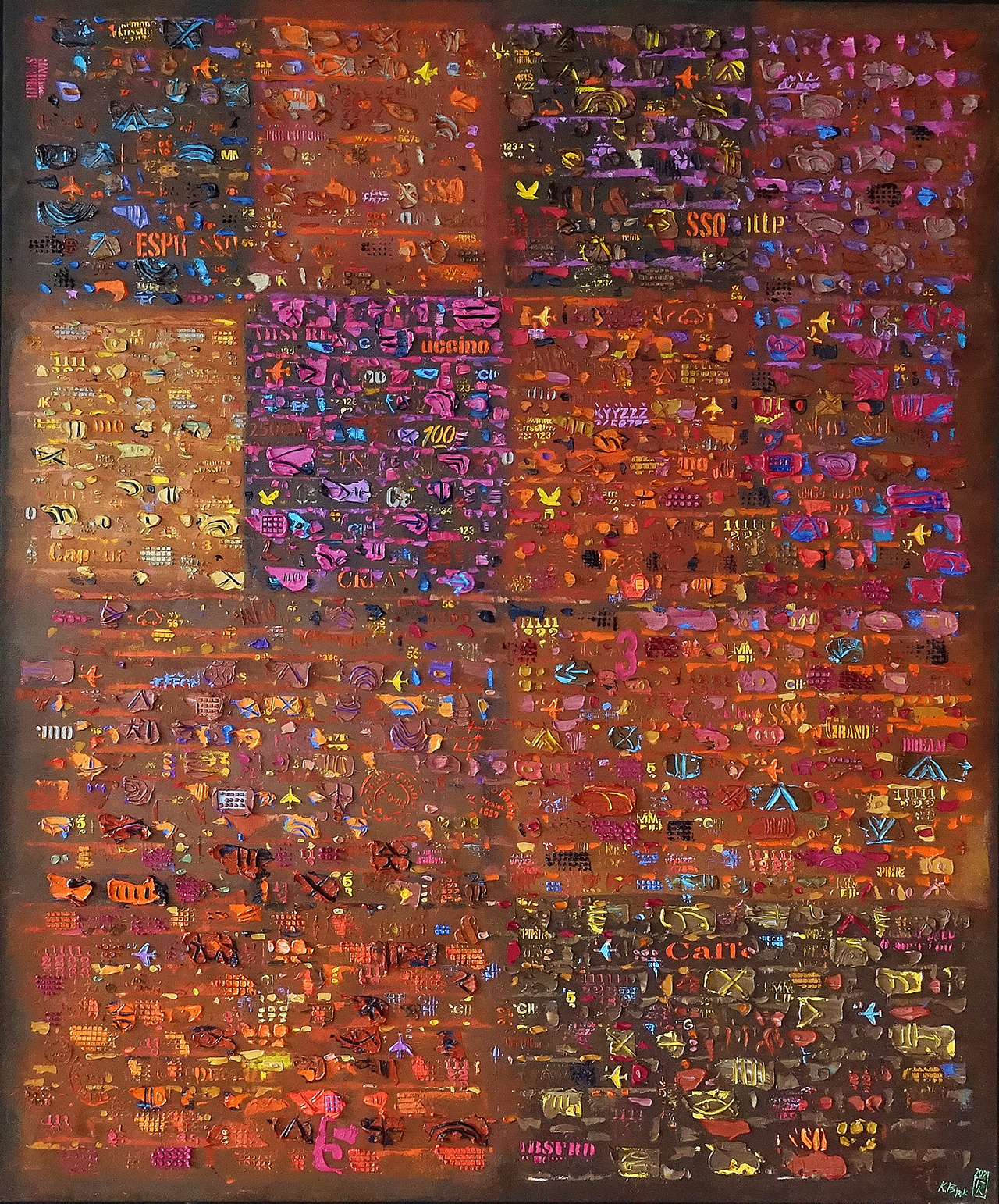Krzysztof Pająk - Brown-Orange DNA Codes (Oil on Canvas | Größe: 106 x 126 cm | Preis: 8000 PLN)