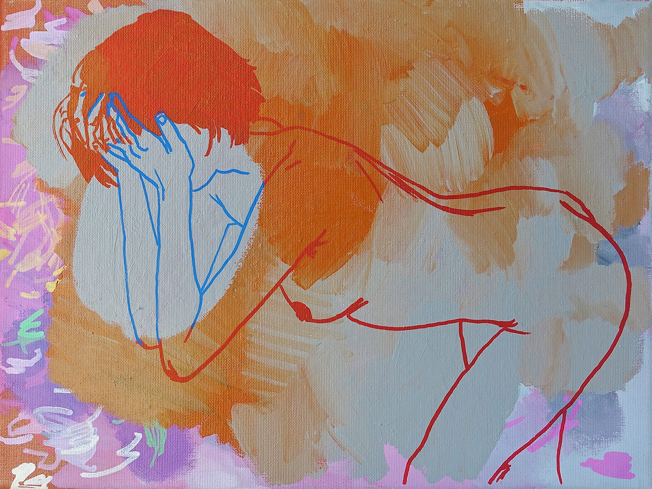 Agnieszka Sandomierz - Hide-and-seek (Tempera on canvas | Wymiary: 46 x 36 cm | Cena: 3200 PLN)