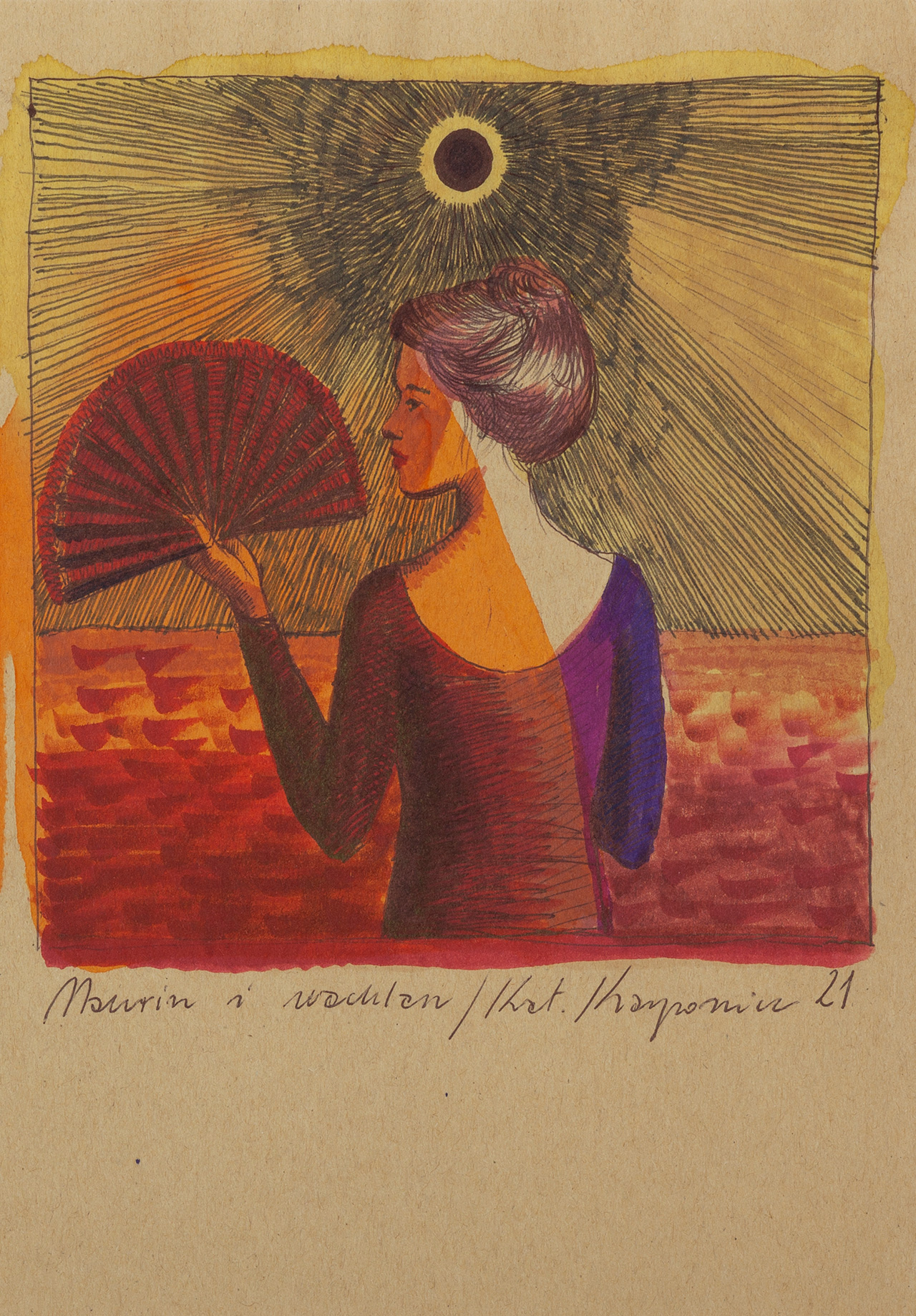 Katarzyna Karpowicz - Maurin And The Fan (Mixed media on paper | Size: 15 x 21 cm | Price: 4500 PLN)