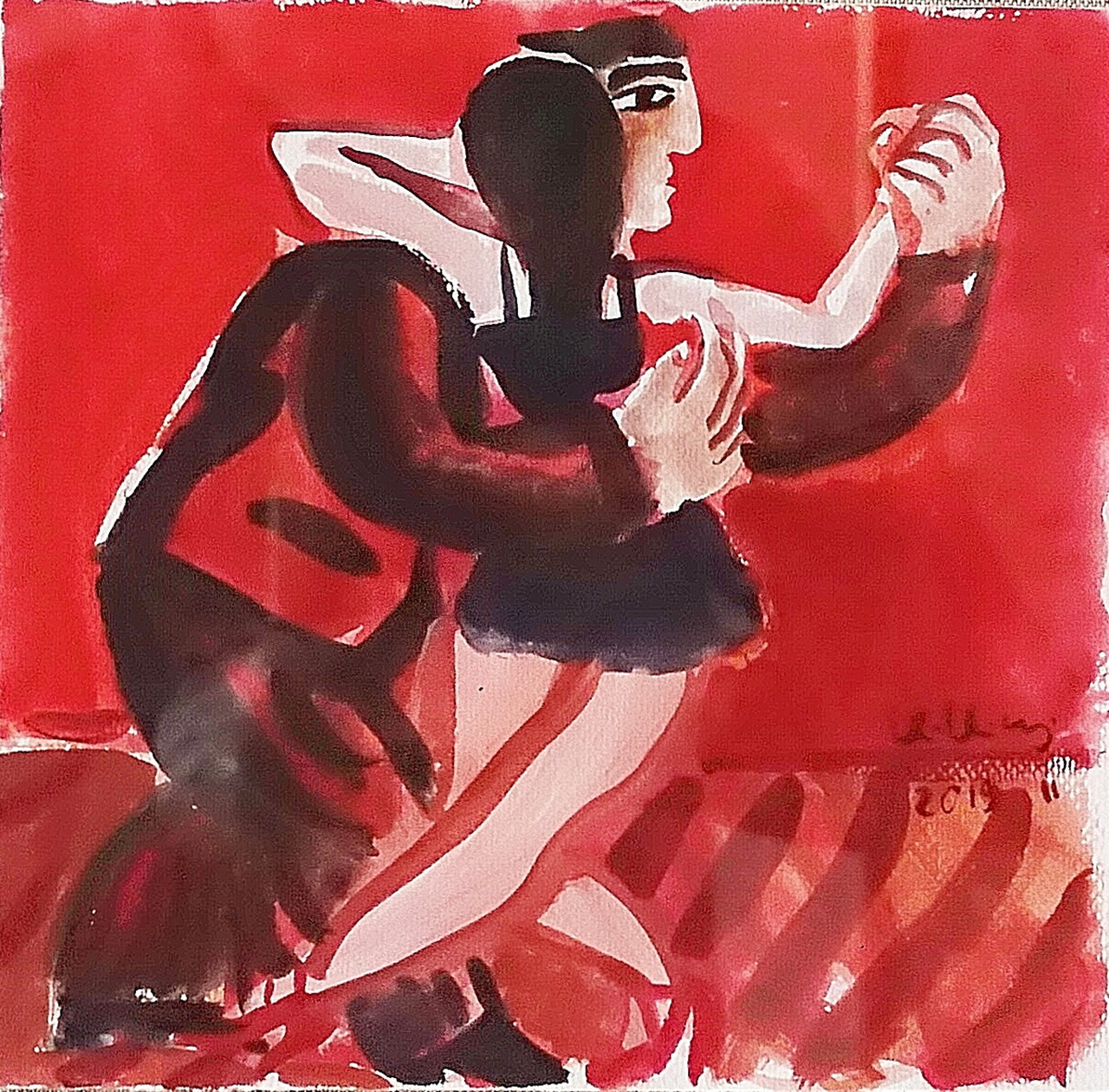 Krzysztof Kokoryn - Couple dancing tango (Tempera on paper | Wymiary: 43 x 42 cm | Cena: 3000 PLN)