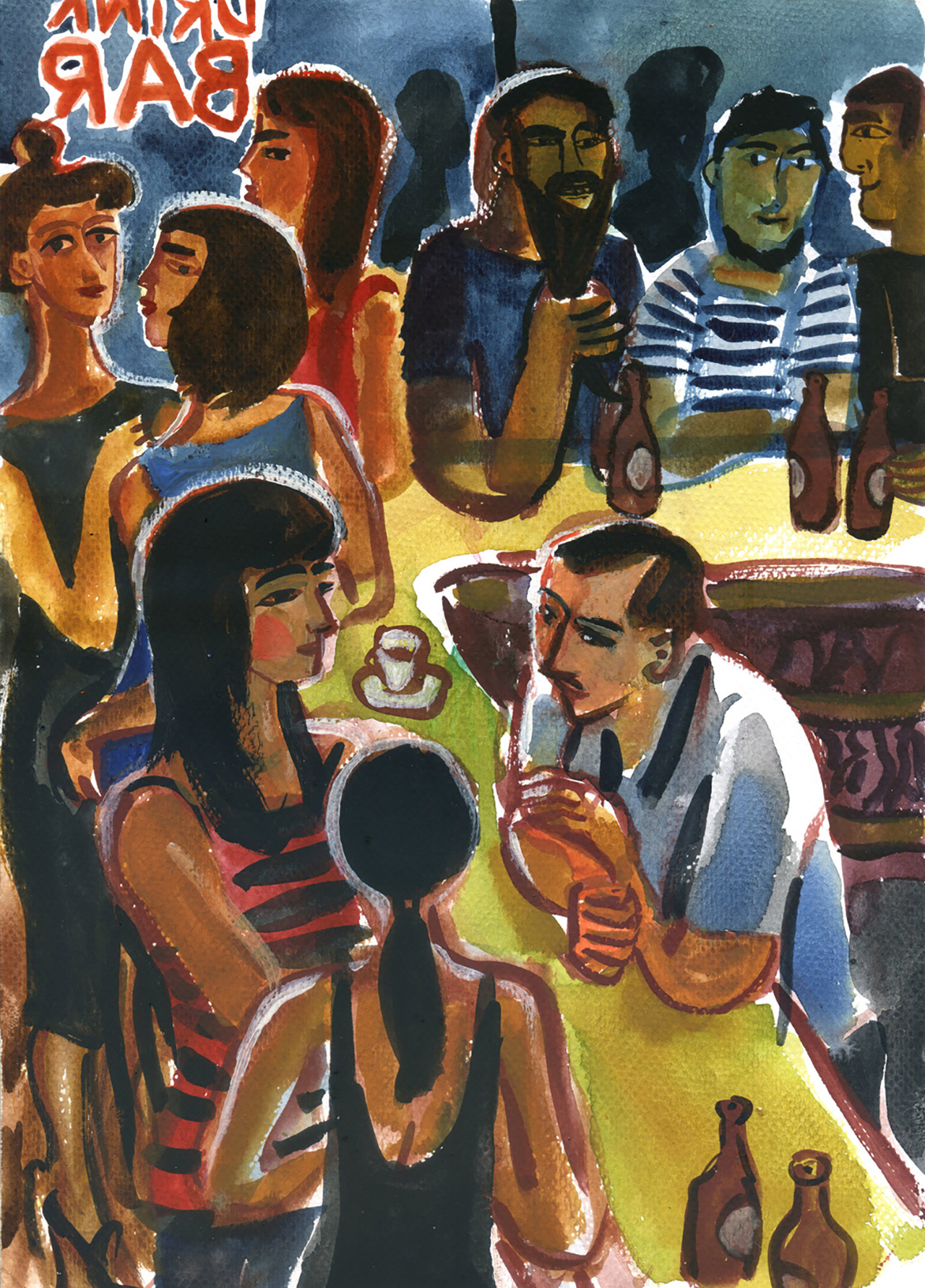 Krzysztof Kokoryn - Drink bar (Tempera on paper | Größe: 42 x 51 cm | Preis: 3000 PLN)
