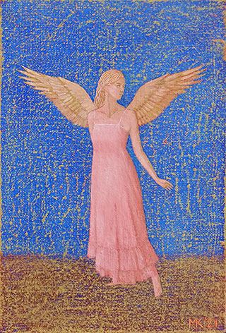 Mikołaj Kasprzyk : Angel on a blue background : Oil on Canvas
