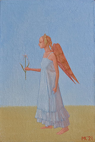 Mikołaj Kasprzyk : Angel with a flower : Oil on Canvas