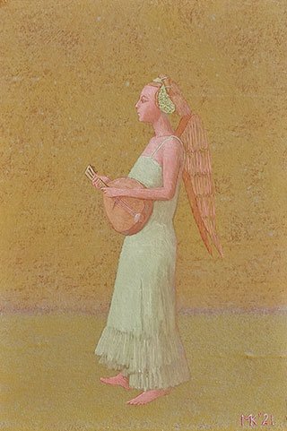 Mikołaj Kasprzyk : Angel with a lute : Oil on Canvas