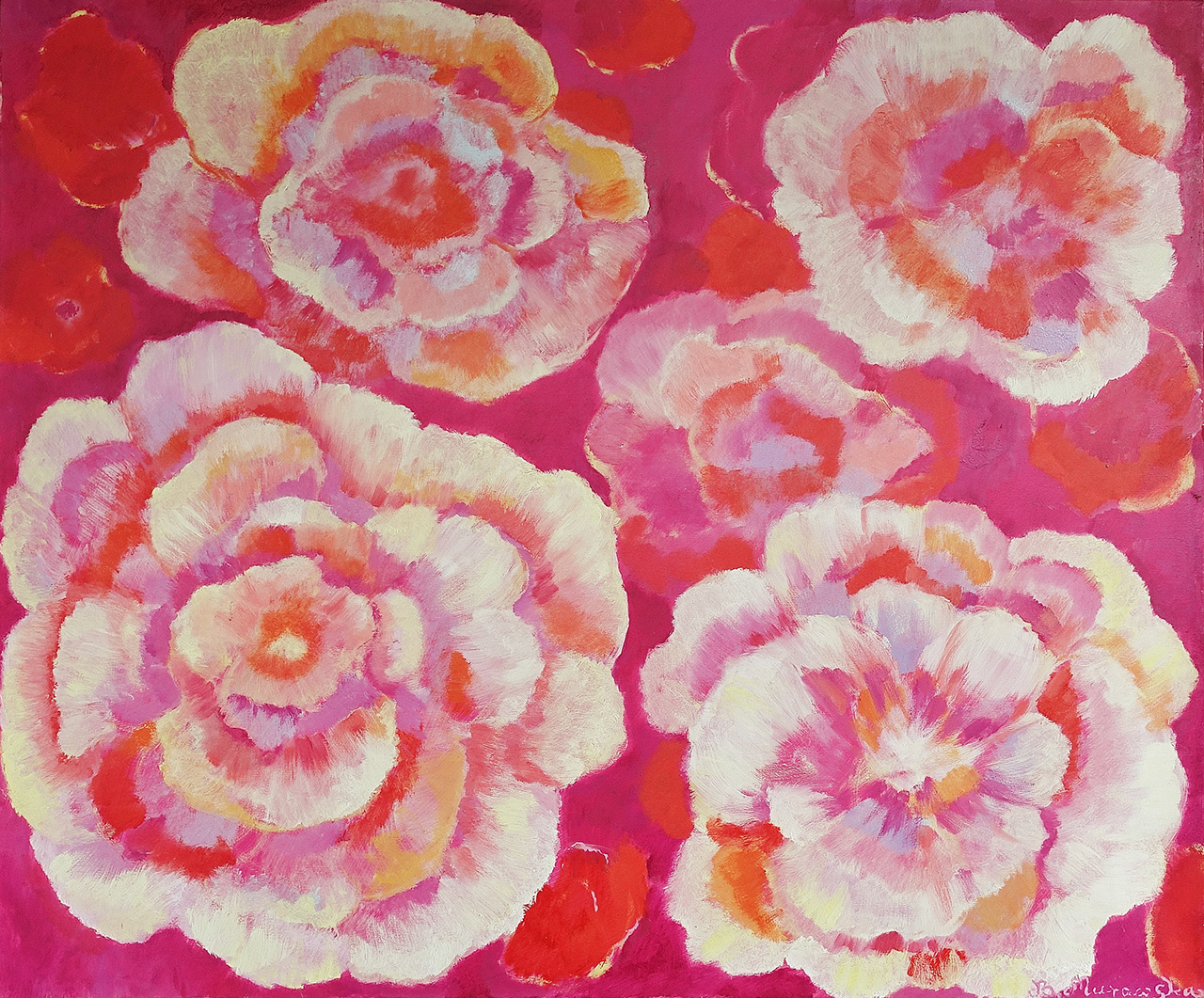Beata Murawska - Four big flowers (Oil on Canvas | Wymiary: 126 x 106 cm | Cena: 8000 PLN)
