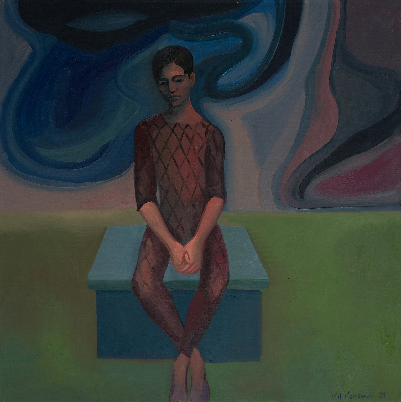 Katarzyna Karpowicz - Waiting Room (Oil on Canvas | Wymiary: 120 x 120 cm | Cena: 35000 PLN)