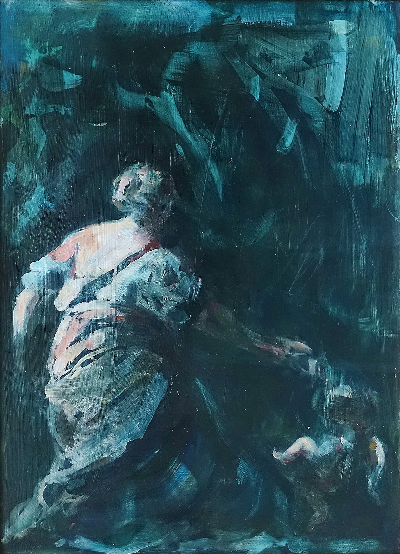 Julia Medyńska - Mother’s Embrace (Oil on Canvas | Size: 56 x 71 cm | Price: 7000 PLN)