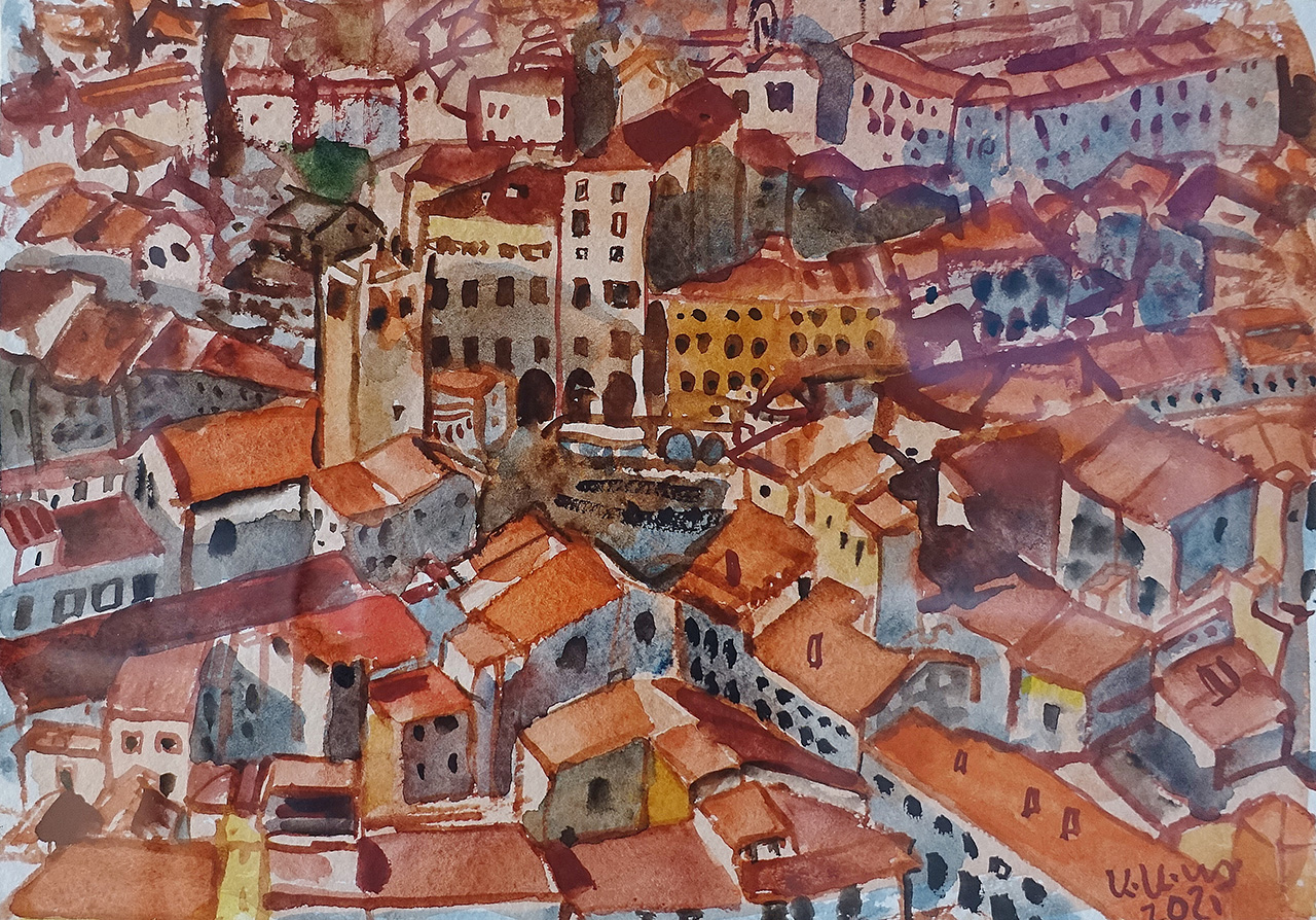 Krzysztof Kokoryn - Italian town (Tempera on paper | Größe: 51 x 41 cm | Preis: 3500 PLN)