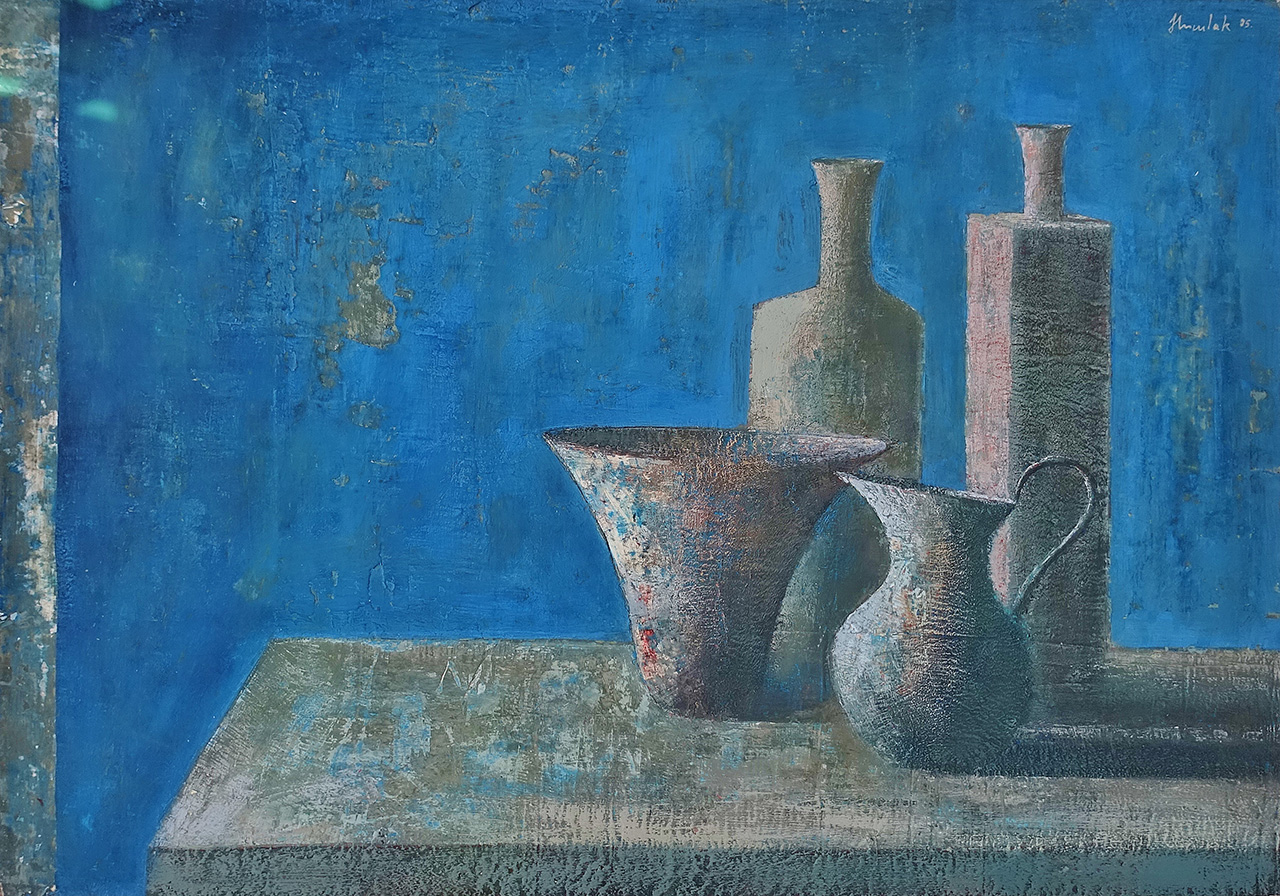 Łukasz Huculak - Blue still life (Tempera on paper | Size: 70 x 55 cm | Price: 5500 PLN)