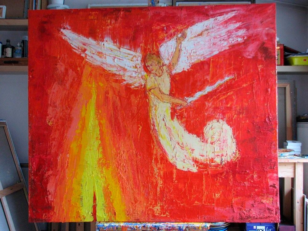 Jacek Łydżba - Red angel (Oil on Canvas | Größe: 150 x 130 cm | Preis: 7000 PLN)
