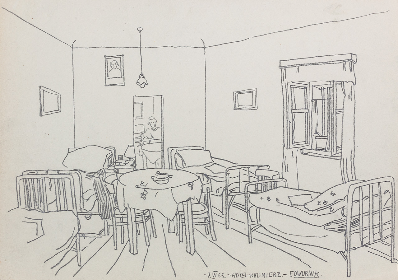 Edward Dwurnik - Overnight in Kazimierz in 1966 (Pencil on paper | Size: 65 x 53 cm | Price: 19000 PLN)