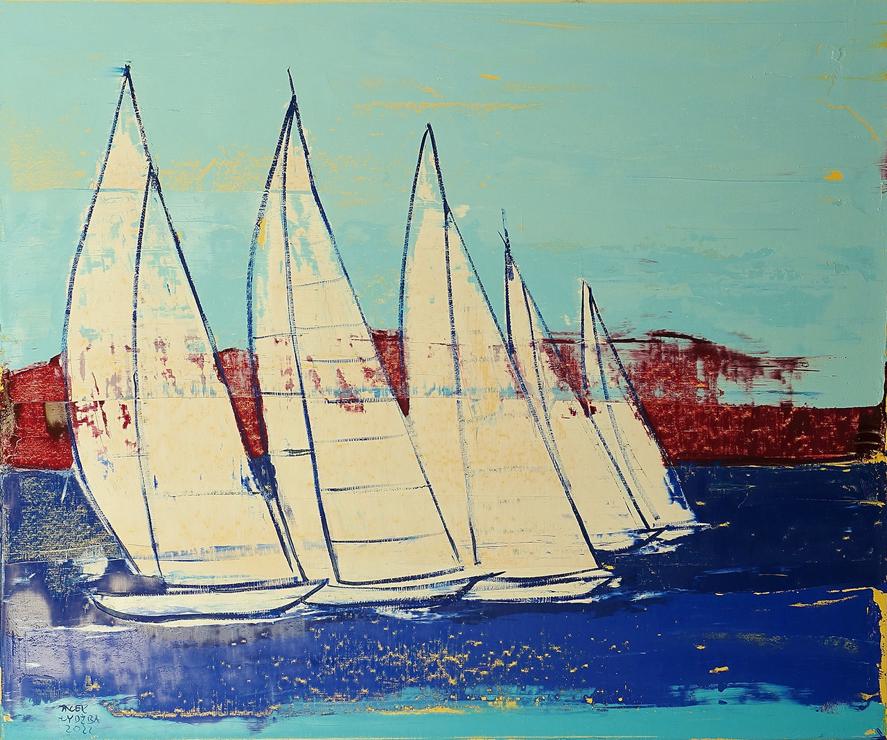 Jacek Łydżba - Sailing races (Oil on Canvas | Size: 126 x 106 cm | Price: 9000 PLN)