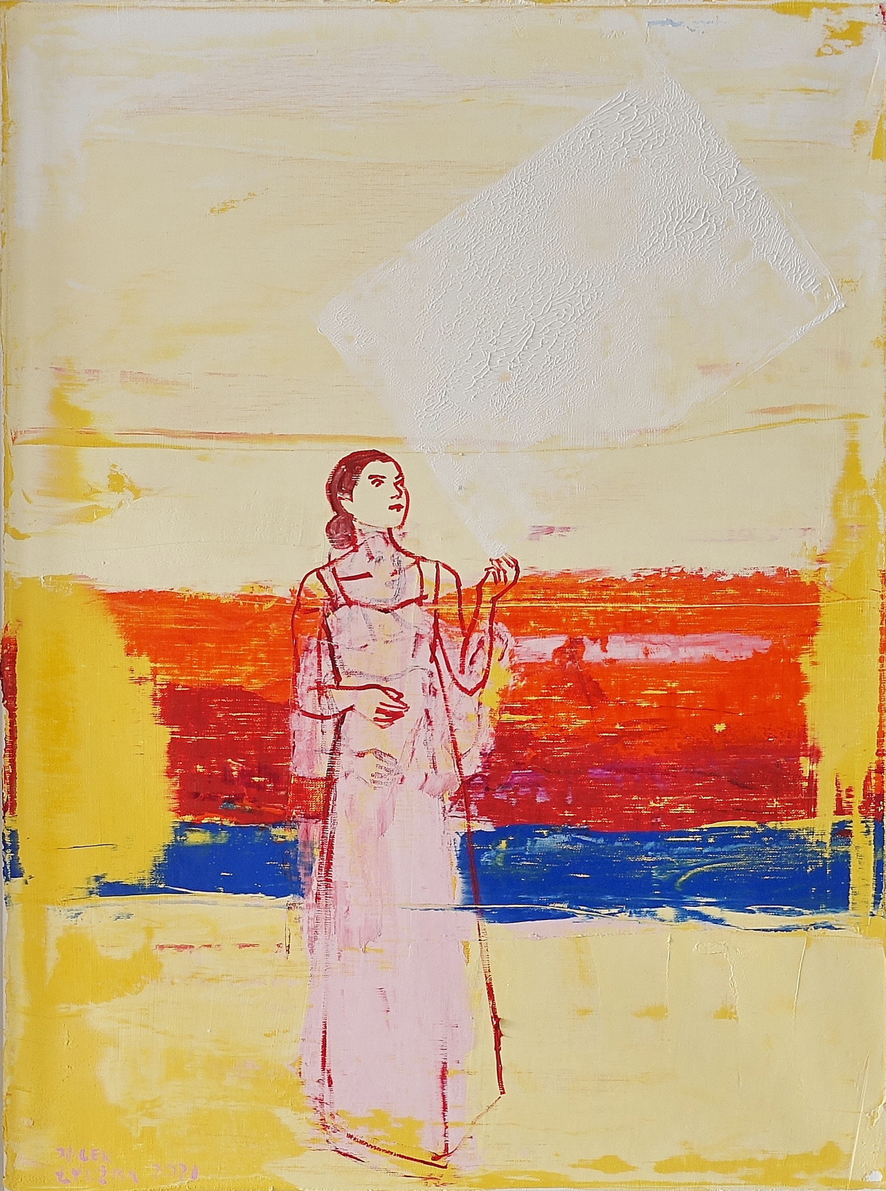 Jacek Łydżba - Lady with a white rectangle (Oil on Canvas | Size: 68 x 88 cm | Price: 6000 PLN)