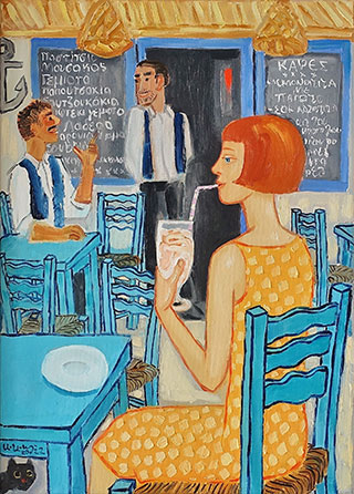 Krzysztof Kokoryn : Greek cafe : Oil on Canvas