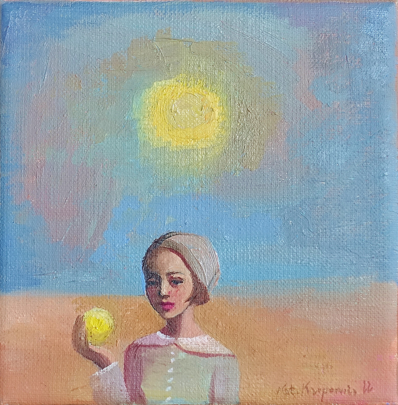 Katarzyna Karpowicz - Holding the Sun (Oil on Canvas | Wymiary: 15 x 15 cm | Cena: 6000 PLN)